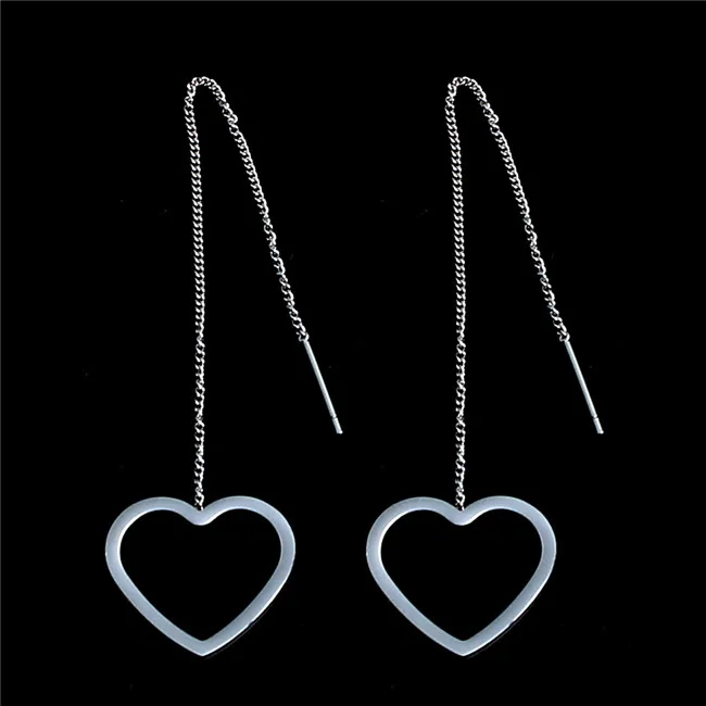 Она WEIER нержавеющая сталь jewelry корейский мотаться Висячие длинные сережки-крестики висит Женский brincos серьги Модные талисманы серебро - Окраска металла: heart-S