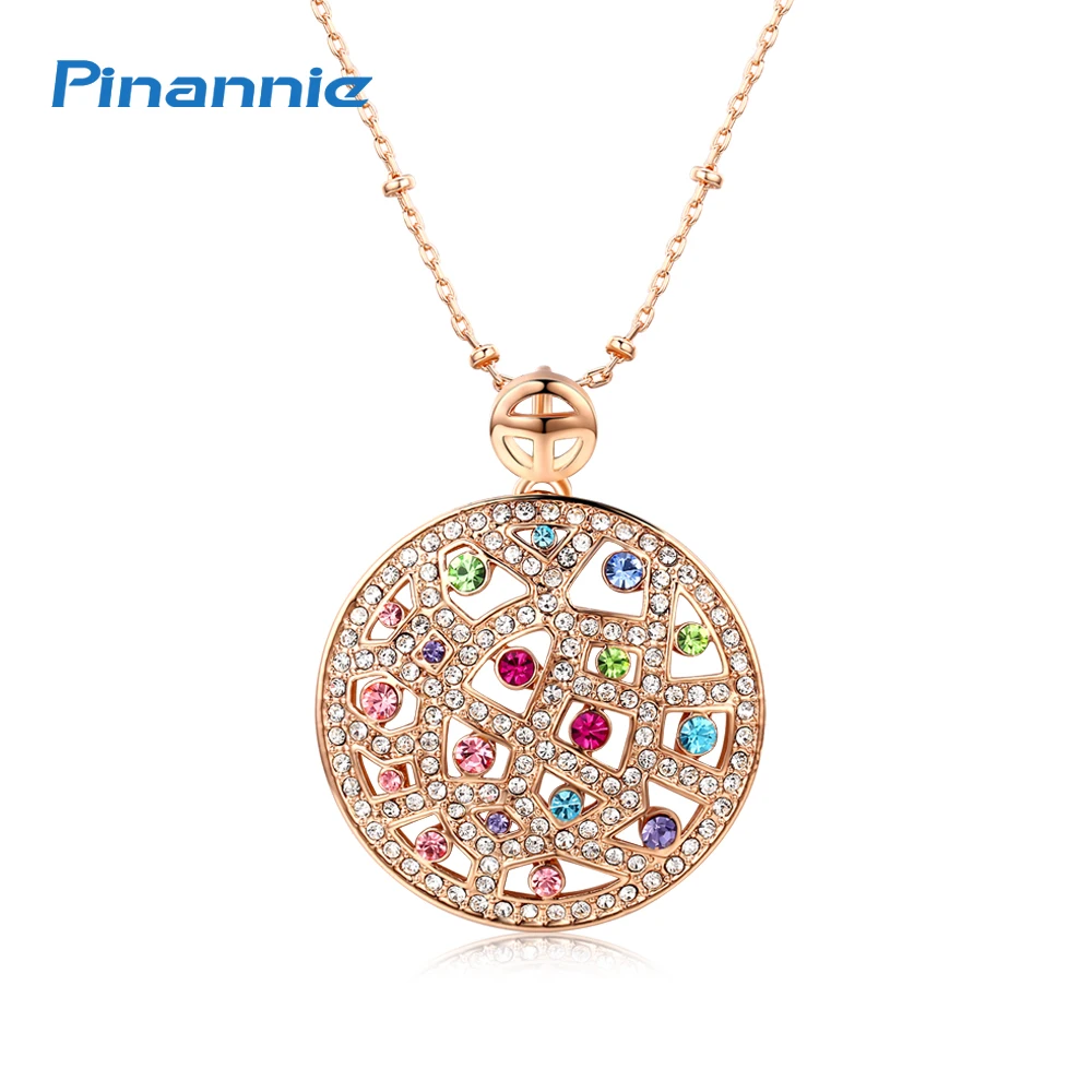 Pinannie золото Цвет 100% Австрия Кристаллы Стразы круглый кулон Цепочки и ожерелья