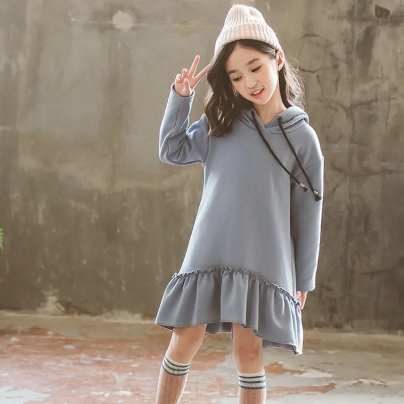 Christmas mermaid hooded hoodies velvet casual girls dresses winter autumn warm blue korean for teenage clothing | Детская одежда и