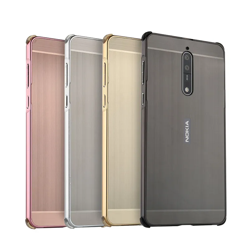 For Nokia 8 Nokia8 2017 Case Plating Metal Frame Cover with Brushed Back Hard for |