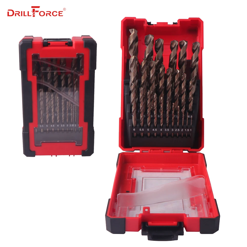DRILLFORCE 25PCS HSS-CO Cobalt Drill Bit for Hardened Metal & Stainless Steel Drilling Bits Set 1.0~13mm Power Tools Accessories