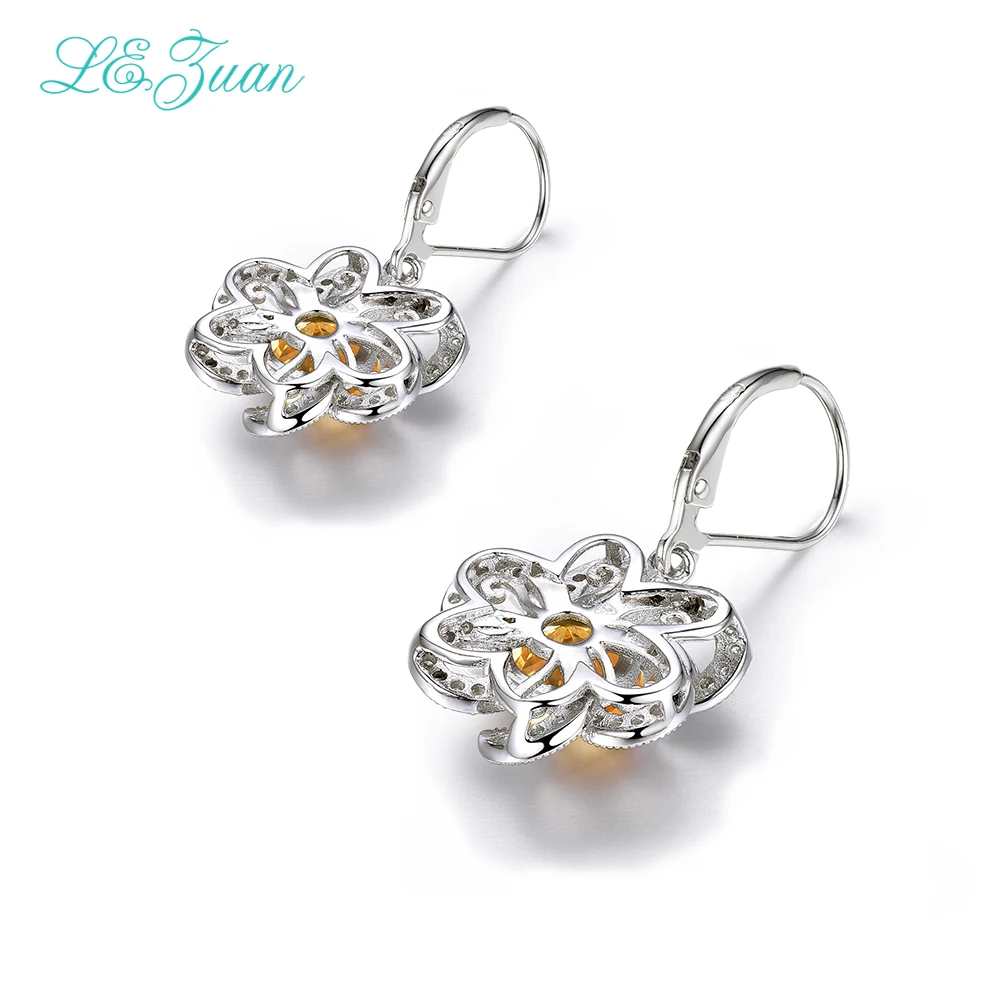 L& zuan 925 серебро 3.94ct натуральные цитриновые серьги для женщин цветок свадьба изысканные серьги-капли Белый CZ подарок на день Святого Валентина