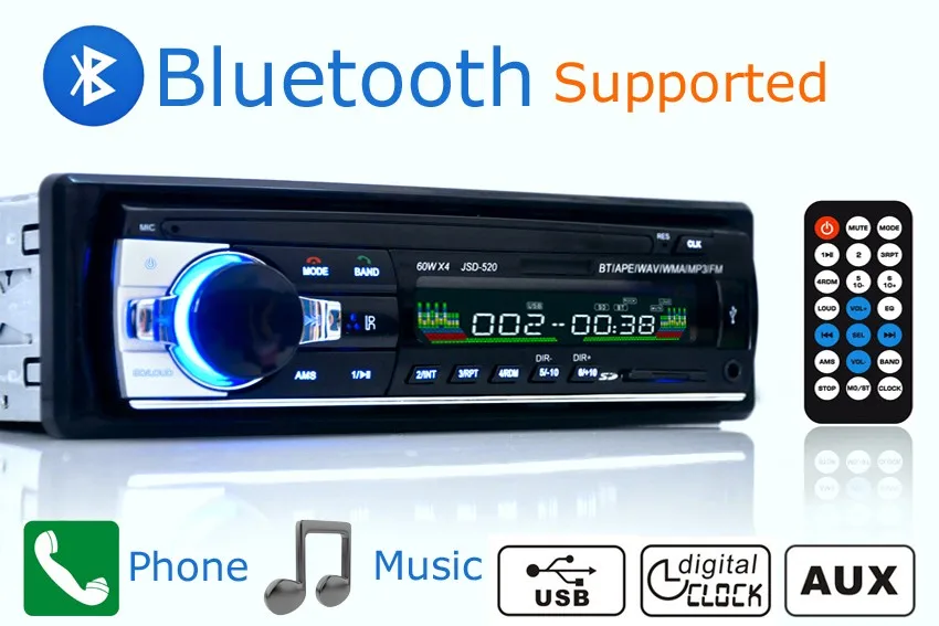Camecho Bluetooth Авторадио Стерео радио FM Aux вход приемник SD USB JSD-520 12 В In-dash 1 din автомобильный MP3 мультимедийный плеер