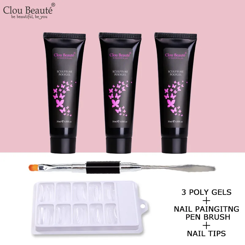 3PG and Pen and Tips Clou Beaute гель лак для ногтей полигелевые ногти строительный гель для полировки поли гель набор для наращивания ногтей Слип раствор жидкий Маникюрный Инструмент - Цвет: 3PG and Pen and Tips