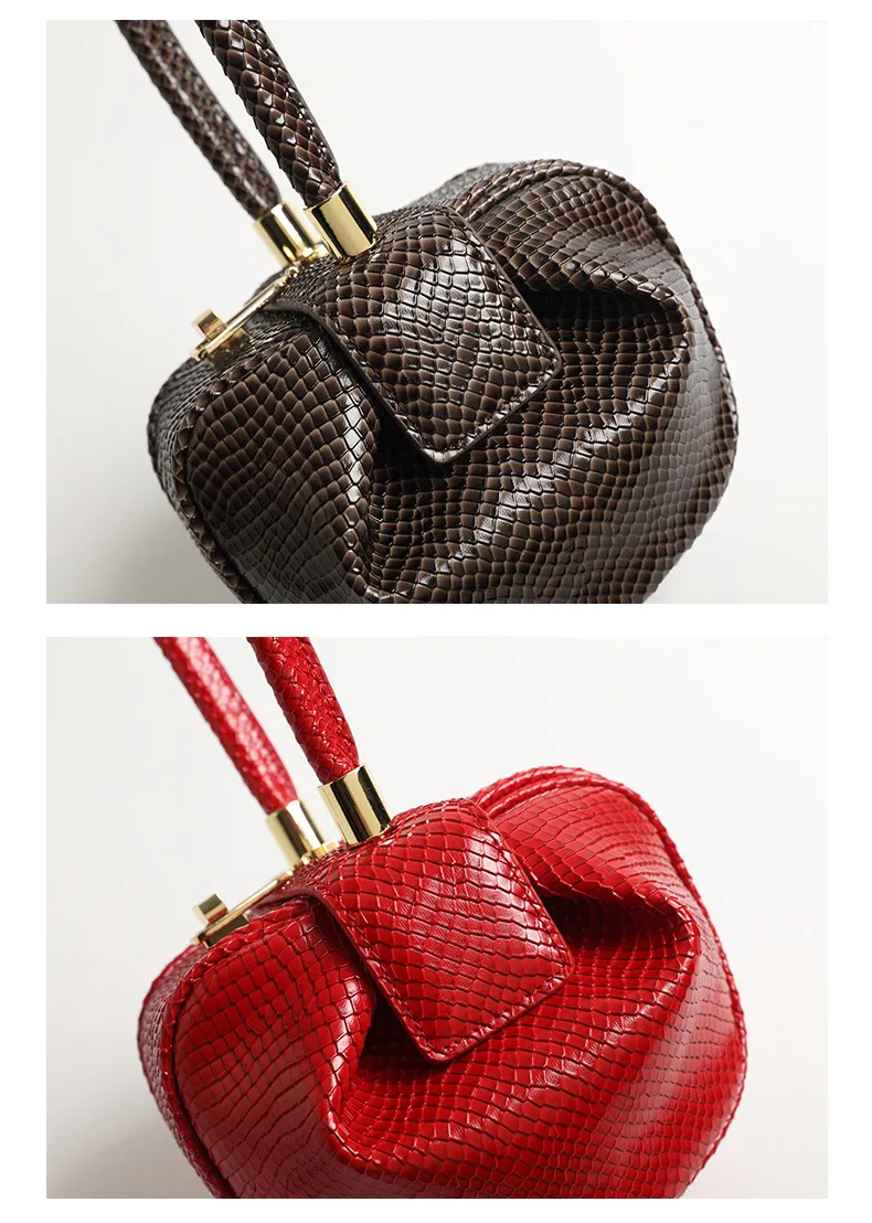Vintage Elegant Pillow Boston Box Snake Python Handbags Real Genuine Leather Clutches Evening Bags Women Female Niche Pouch