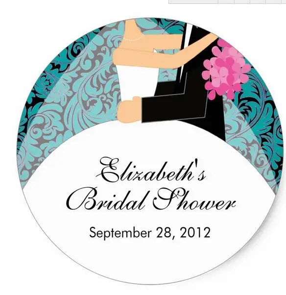 

1.5inch Damask Bride Groom Bridal Shower Sticker Turquoise