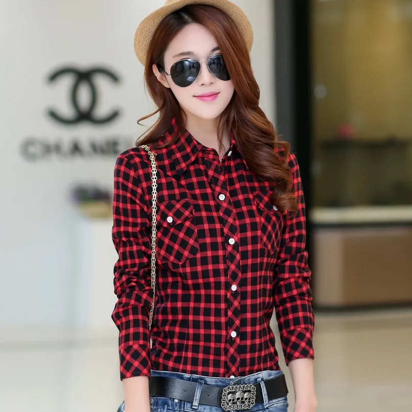 Warm Velvet Checked Shirt Women 2017 Winter Blouse Femininas Feminine Female Plaid long sleeve Top |