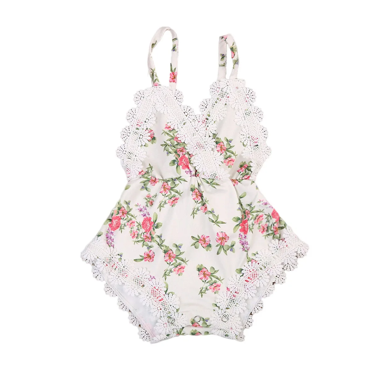 Lovely V neck Kids Baby Girls Floral Outfits Lace Jumpsuit Rompers Strap Backless Summer Romper Clothing | Детская одежда и обувь