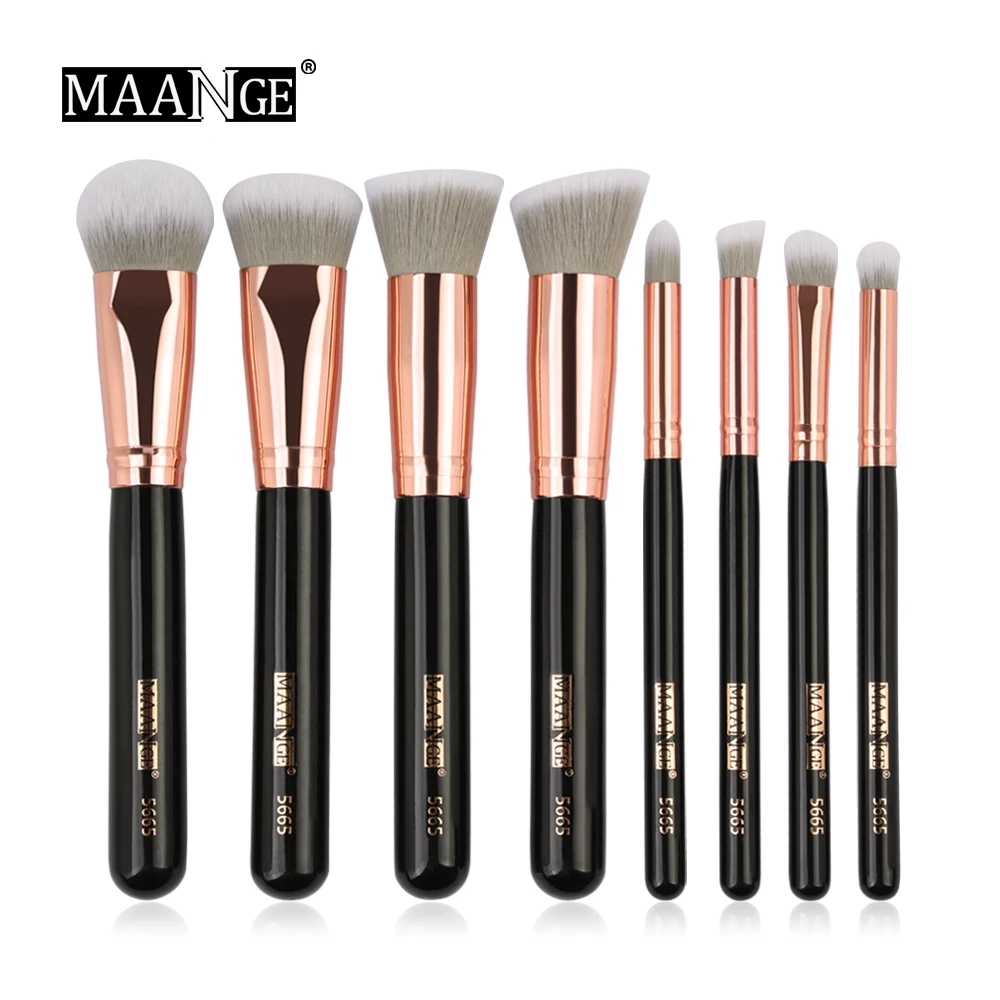 

MAANGE Unique Makeup Brushes 8pcs Wood Handle Eyeshadow Brush Set Blending Powder Foundation Concealer Brush Kit Free Shipping