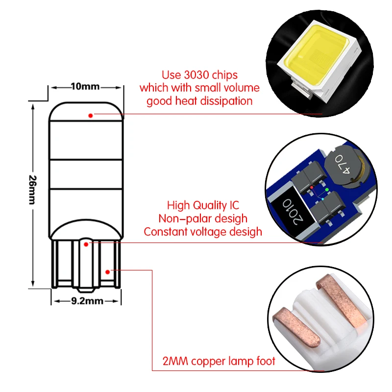2X 3030 SMD T10 W5W Светодиодная лампа для чтения автомобильная купольная дверь фонарь в