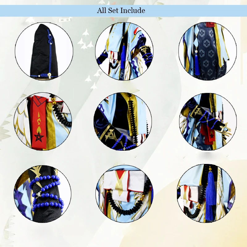 Аниме Onmyoji Abeno Seimei Косплей атласное кимоно белый синий костюм полный комплект