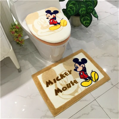 3pcs coffee mickey Мультяшный набор для ванной унитаза, уплотненный теплый плюшевый чехол для унитаза, коврик для ванной, моющийся, уплотнительное кольцо, подушка для унитаза - Цвет: 3pcs coffee mickey