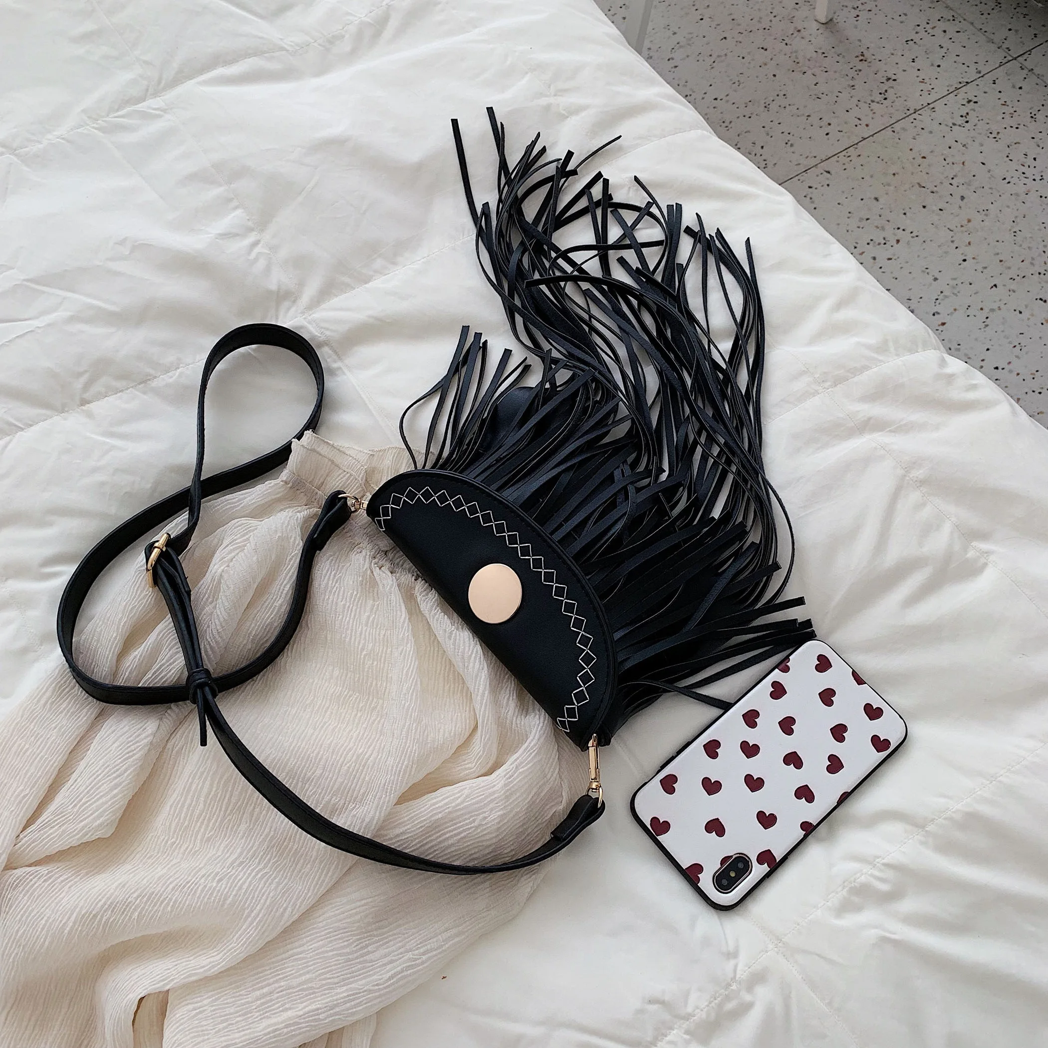 Винтаж на каждый день из искусственной кожи с бахромой кисточками сумка женская