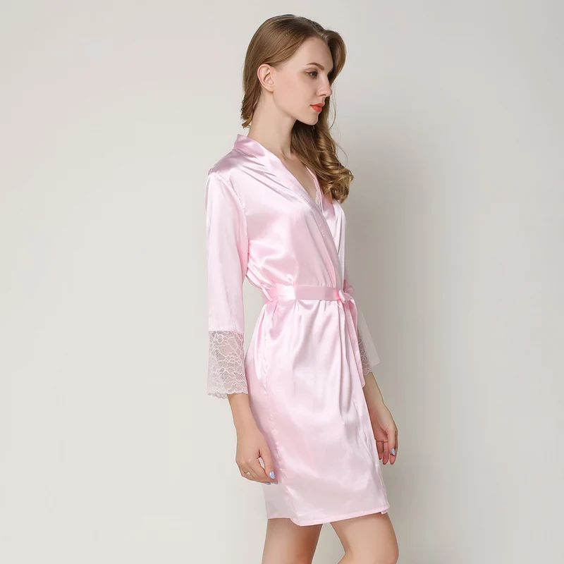 Robes Femme 2018 Satin kimono bridesmaids red pink Bridesmaid With Lace Home Clothing summer | Женская одежда
