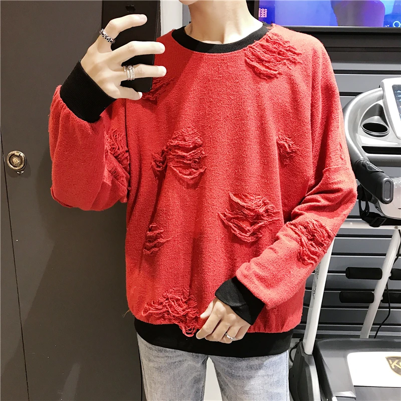 2018 весна и осень Для мужчин новый отверстие дна свитер молодежная мода