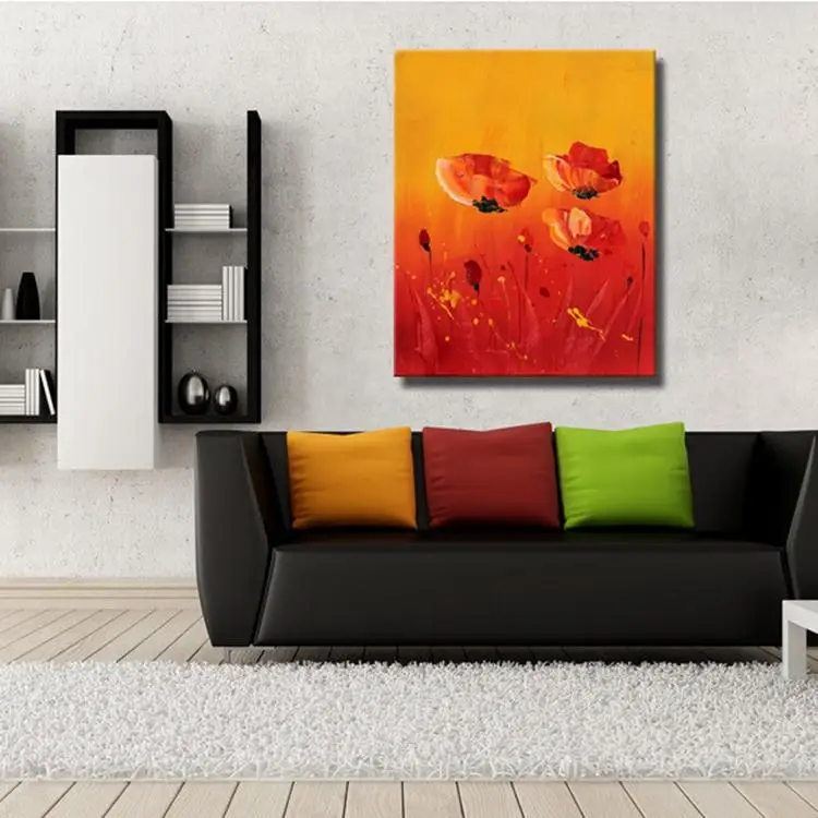 

Customized size home decor canvas wall hanging art designs picture acrylic texture abstract red flower oil painting