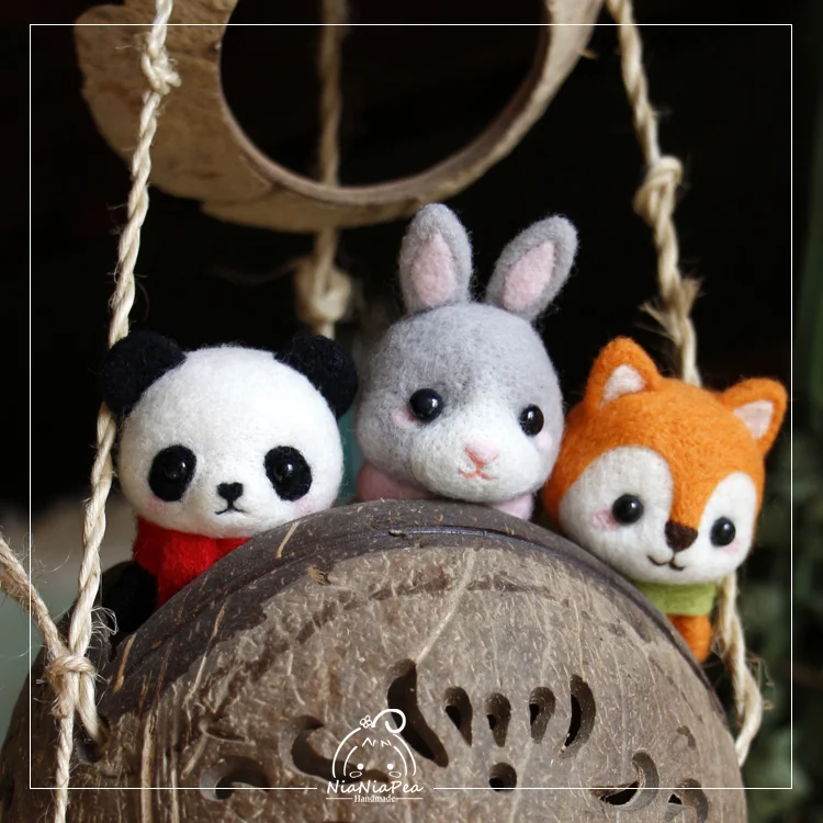 Original DIY cute cartoon puppy cow panda fox bunny hamster handmade felted wool little farm animals stuffed plush toys gift | Игрушки и