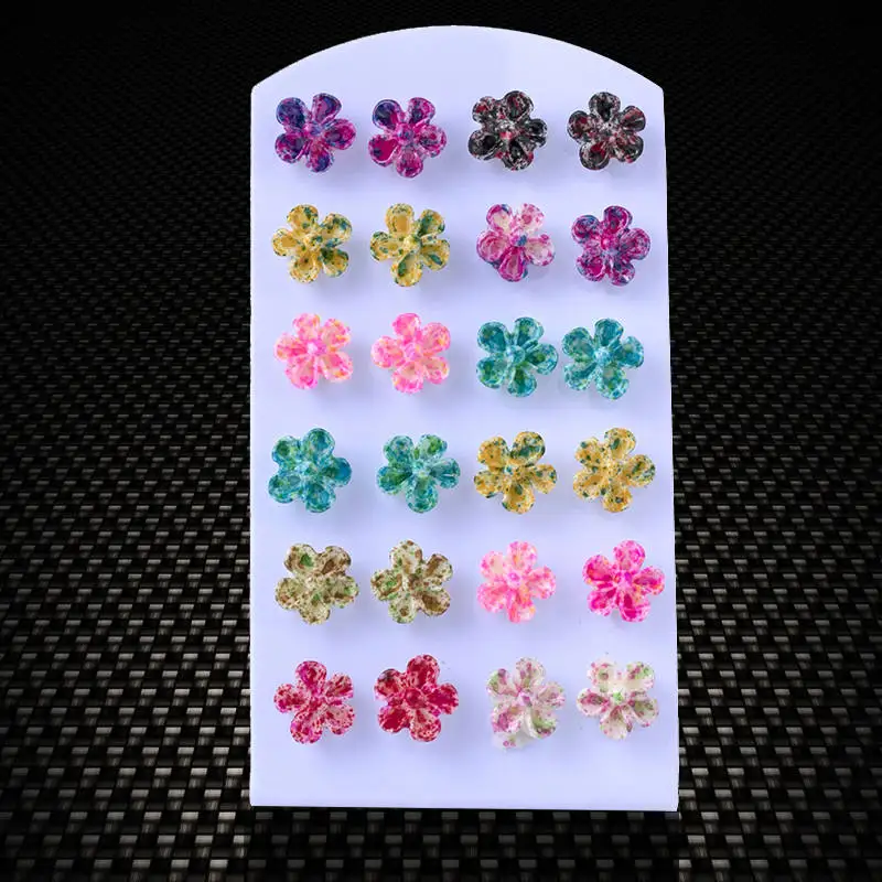 12 пара/лот акрил милый маленький Стад Серьги Цветок Винтаж Детский подарок панк
