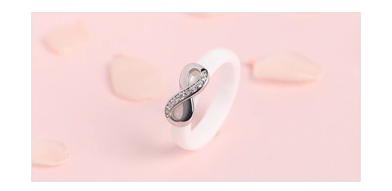 925 Elegant Rings Women 4mm Black White Ceramic Ring India Stone Crystal Infinity Comfort Wedding Rings Engagement Brand Jewelry