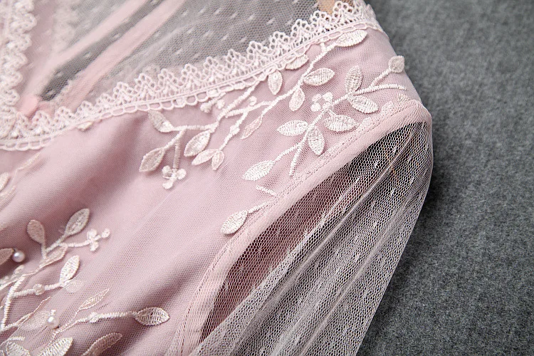 Высокое качество, новинка, осенняя мода, длинное вечернее платье Vestidos, женское плиссированное платье с воротником, тюль-кружевная вышивка, Длинное Платье Макси