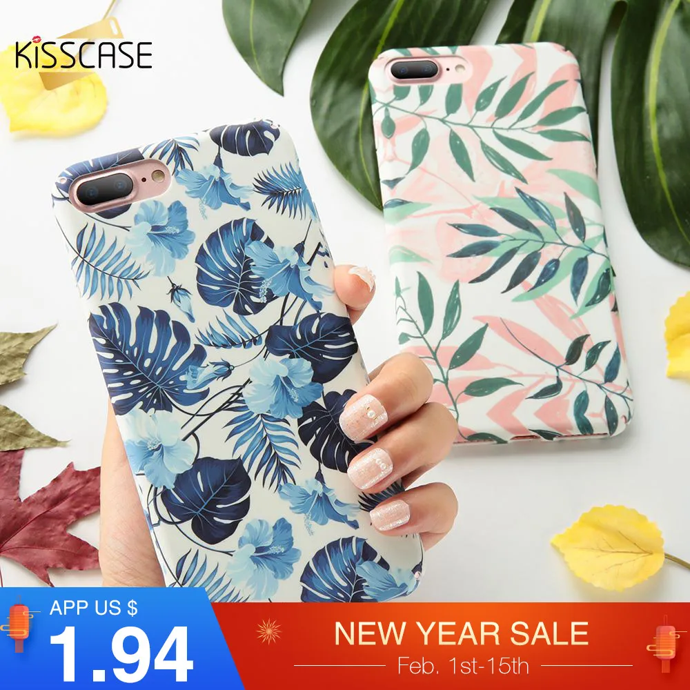 KISSCASE чехол для телефона айфон 7 8 Plus Мода листьев жесткий защитный на Xs MAX XR XS 6 6s