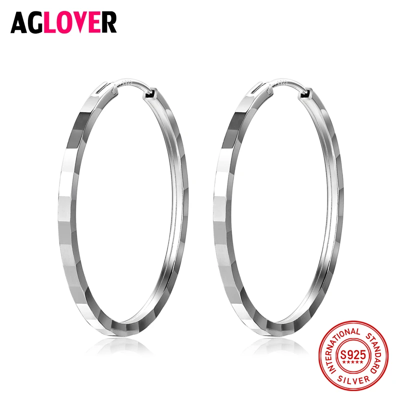 

32mm 100% Genuine Real Pure Solid 925 Sterling Silver Hoop Earrings for Women Fine Jewelry Large Round Female Earrings Gift