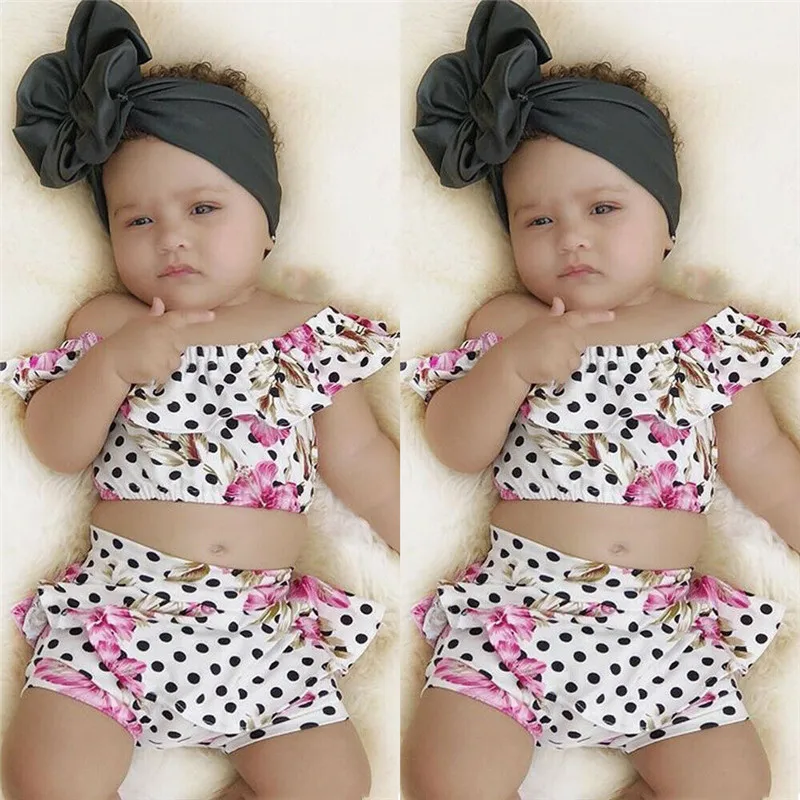Летняя одежда для малышей комплект из 2 предметов укороченный топ с открытыми