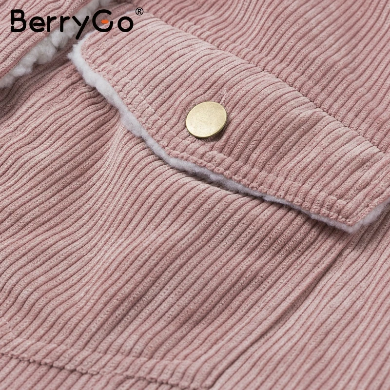 BerryGo Повседневная Вельветовая зимняя куртка пальто женская из овечьей шерсти с