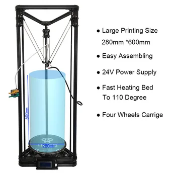 High precision auto leveling large printing size reprap delta diy 3d printer kit K280 , with heat bed support muti materials 2