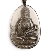 natural obsidian carving guanyin pendant men mascot obsidian necklace pendant jewelry