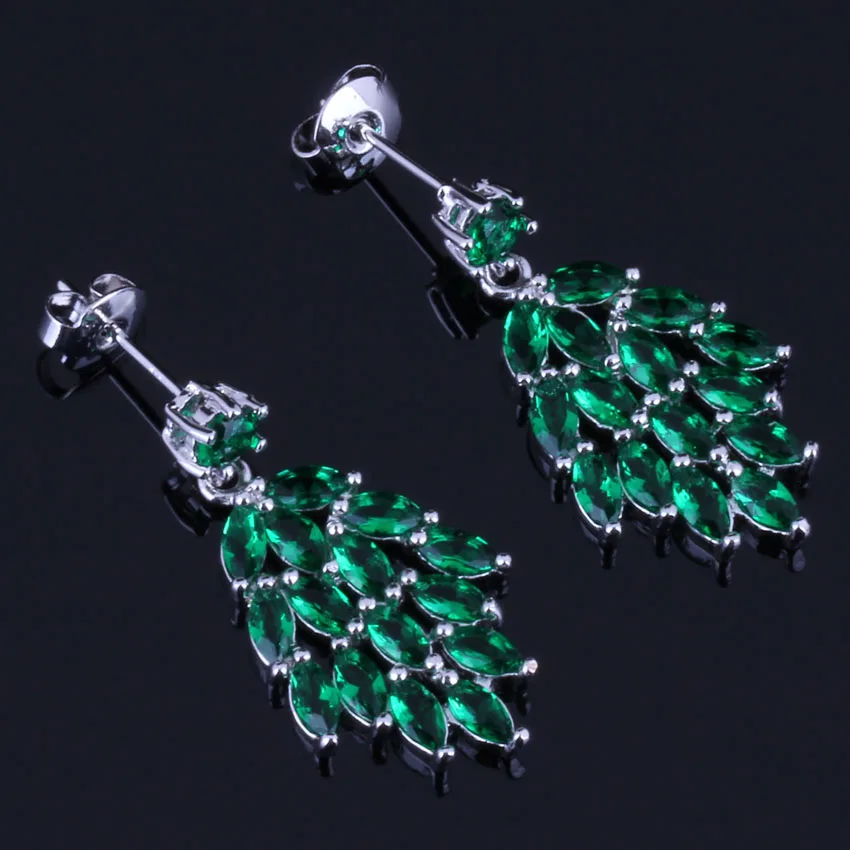 

Charismatic Green Cubic Zirconia Silver Plated Drop Dangle Earrings V0699