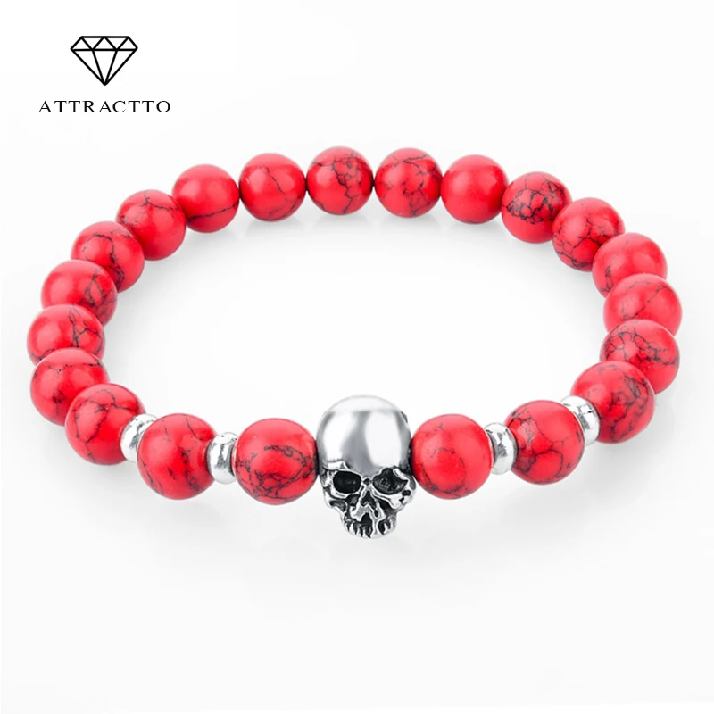 

ATTRACTTO 2019 NEW Fashion Beads Lava Skull Bracelets For Women Tiger Eye Natural Stones Men Healing Bracelets&Bangles SBR150172