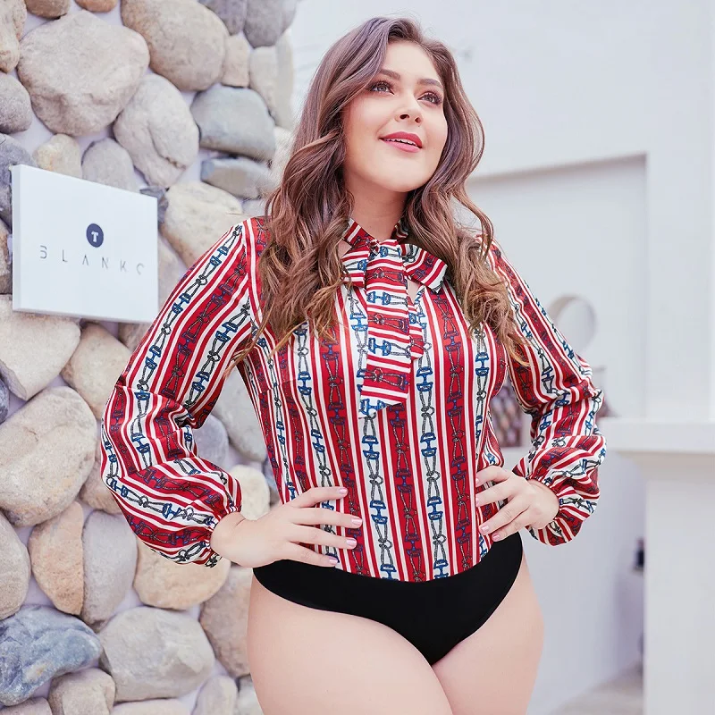 WHZHM боди с бантом женские комбинезоны свободные большие размеры 3XL 4XL длинным