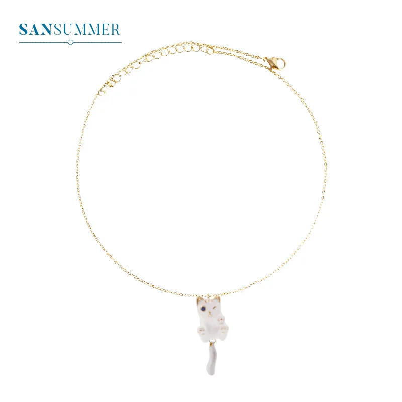 Sansummer, новинка, Хит, модная подвеска в виде белого кота, милое, Feautiful, романтичное колье для девочек, для женщин, ювелирное изделие, 6224 - Окраска металла: 6224