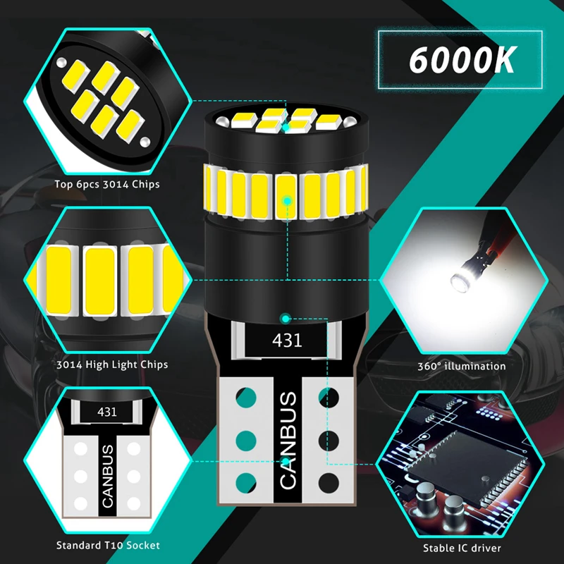 Katur 10 шт. T10 Led Canbus W5W 194 168 2825 лампы для автомобиля Купол Карта двери багажника номерного знака огни белый 12 В Клин диод Bombilla