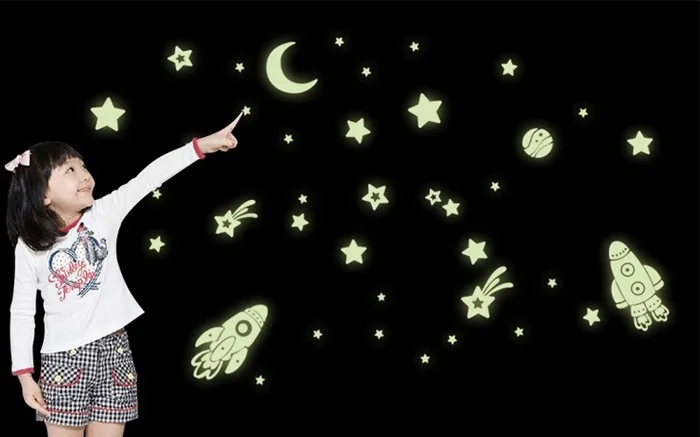 Spaceship Fluorescence Noctilucent Glow in Dark Luminous Vinyl Removable Nursery Kids Child Bedroom Decor Wall Stickers Decal | Дом и сад