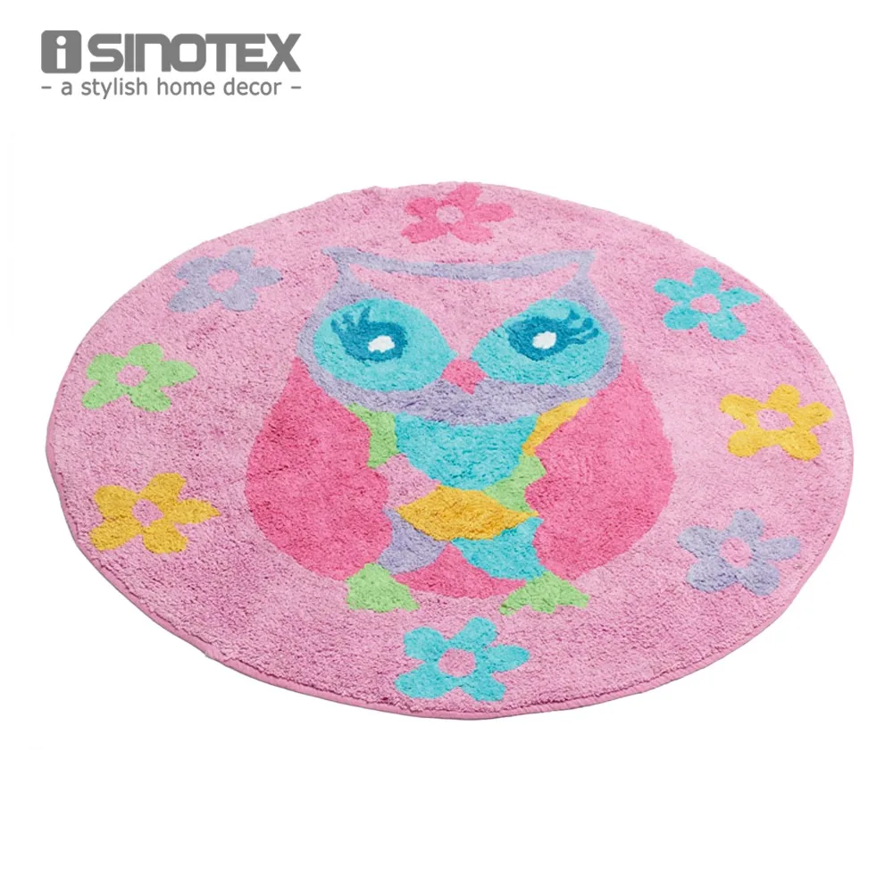 Коврик для пола ручной работы с рисунком совы 100% хлопок нескользящий круглый
