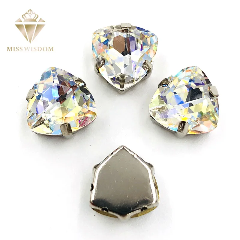 12mm Fat Triangle Dazzling color High quality Glass Crystal sew on rhinestones sliver base with hole diy/clothing accessories - купить по