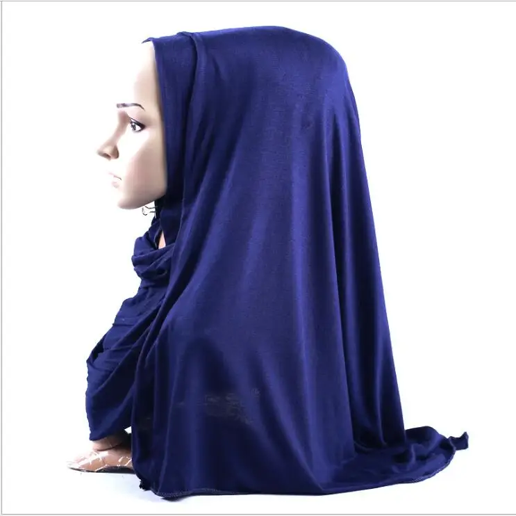 navy blue Качественный весенне-летний женский шарф Одноцветный хиджаб из Джерси шали Мягкий модальный хлопок дышащий пашмины сплошной головной платок - Цвет: navy blue