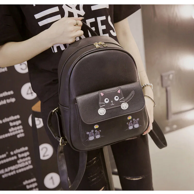 

Women'S Backpack Leather Female Cute Cat Small Backpacks Korean Style School Backpack For Girls Mochila Feminina Shoulder Bags