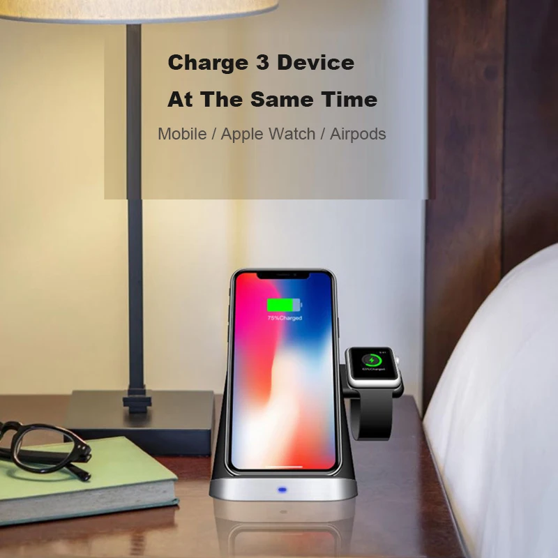 10 Вт Беспроводное зарядное устройство подставка для iPhone Apple Watch Airpods Быстрое беспроводное зарядное устройство для iWatch 1 2 3