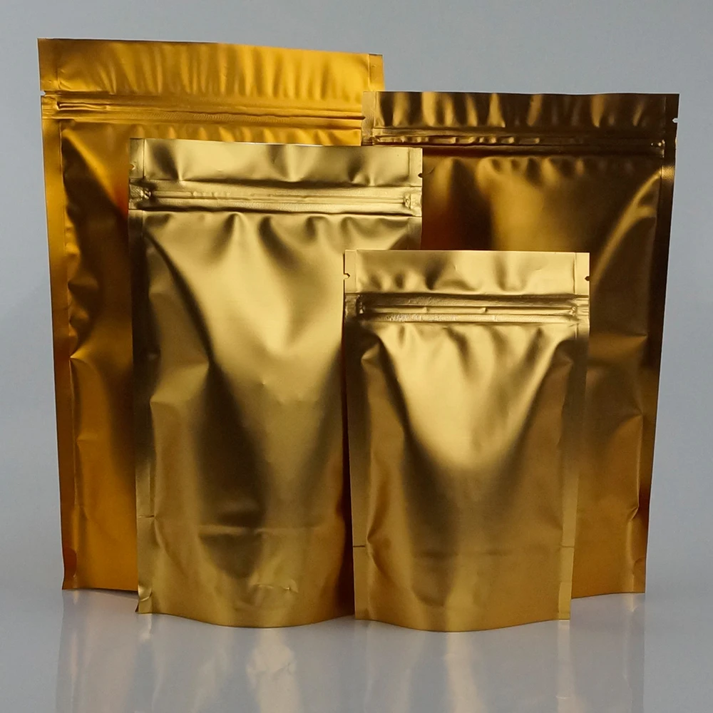 100 шт./лот 14*22 см подставка матовая Золотая Алюминиевая фольга ziplock