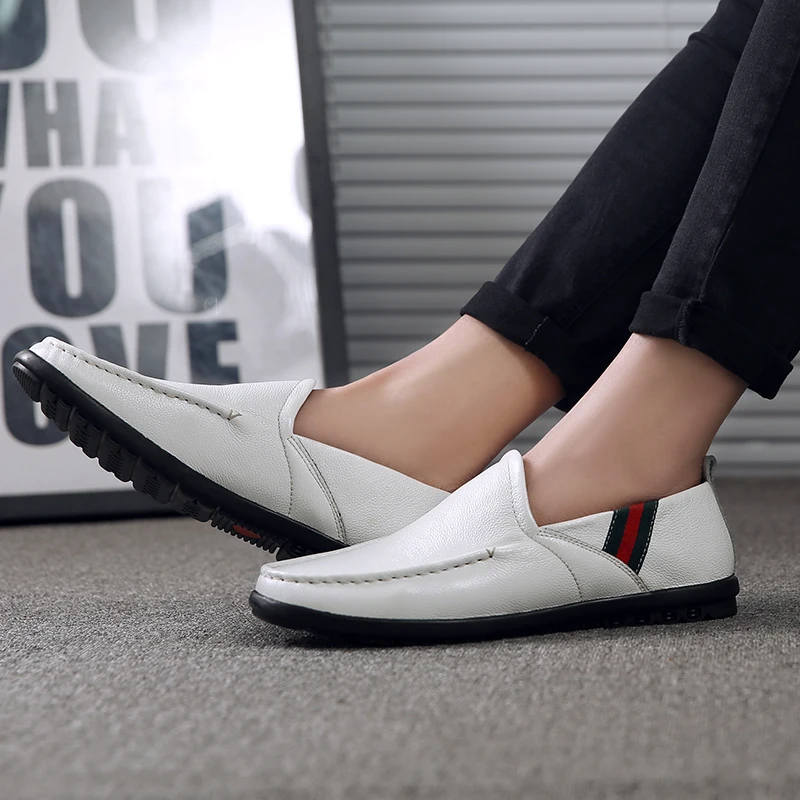 New Fashion Men Handmade Casual Genuine Leather Loafers Luxury Brand Breathable Light Flats Shoes Moccasins Driving | Обувь