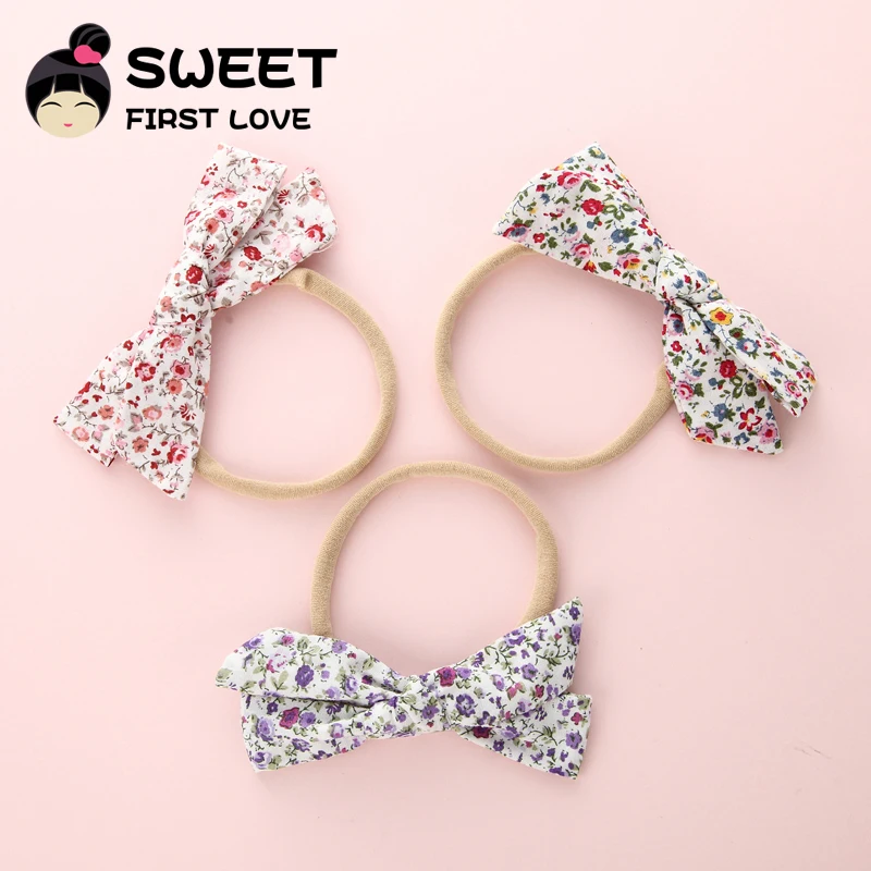 Lovely Printed Floral Headband Fabric Bow Elastic Nylon Hair Band For Children Simple Soft Customized Accessories Girls | Аксессуары для