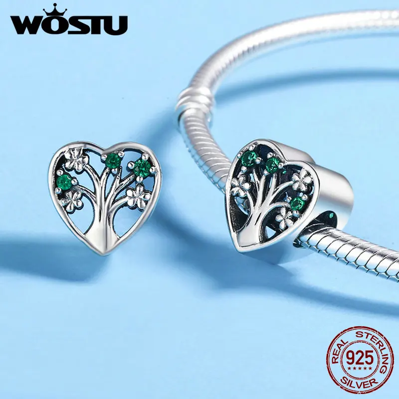 WOSTU, 925 пробы, серебро,, дерево жизни, бусины в форме сердца, подходят к оригинальному WST, браслеты с подвесками, ювелирное изделие, подарок, FIC221