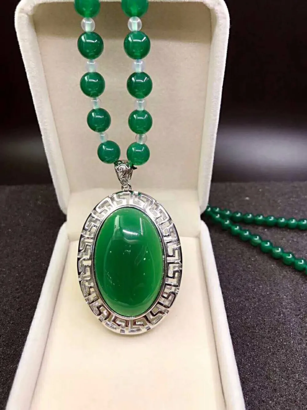 New natural green jadeite sweater chain 925 silver inlaid | Украшения и аксессуары