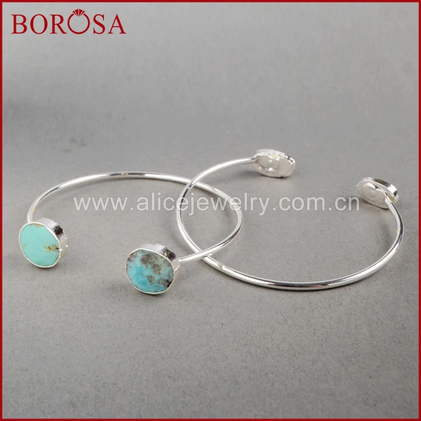 BOROSA серебряный цвет двойной ободок натуральный синий камни Друза Браслеты
