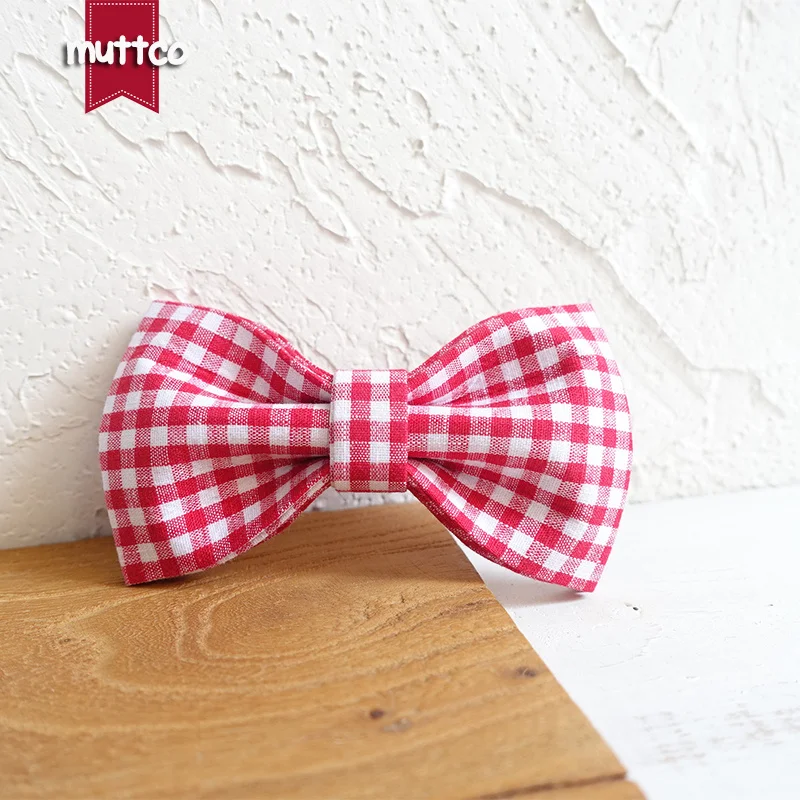 Ошейник для собак MUTTCO в красную клетку с галстуком-бабочкой креативный мягкий