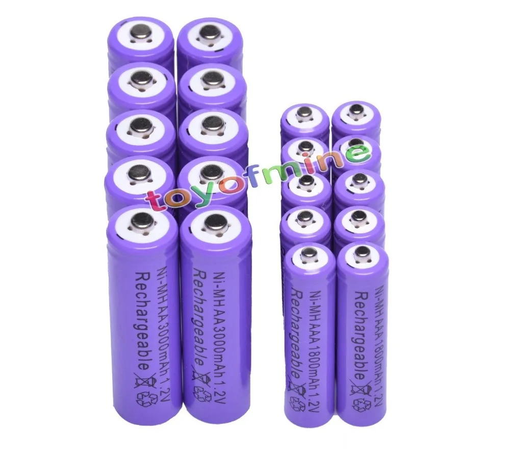 10/20/24/30/40 шт AA 3000mAh + AAA 1800mAh 1 2 V NiMH фиолетовый аккумулятор|aaa 1.2v|rechargeable batteryaaa 1.2v