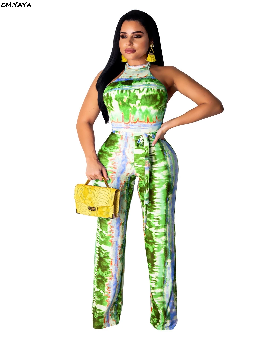 Новинка 2019 летний женский длинный комбинезон без рукавов с лямкой на шее